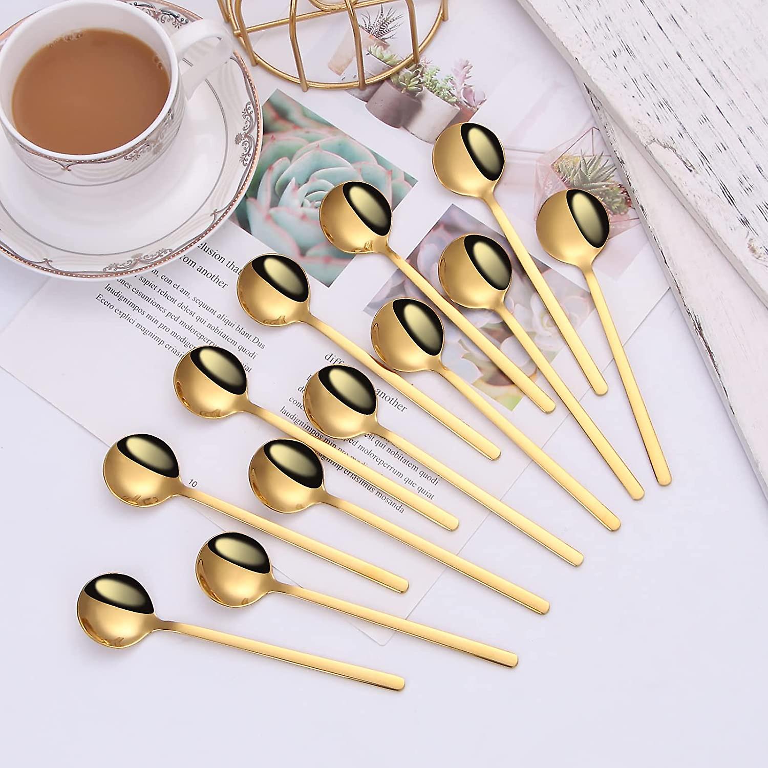 12 Pieces Mini Gold Spoons Stainless Steel Espresso Spoons， 5.24 Inch