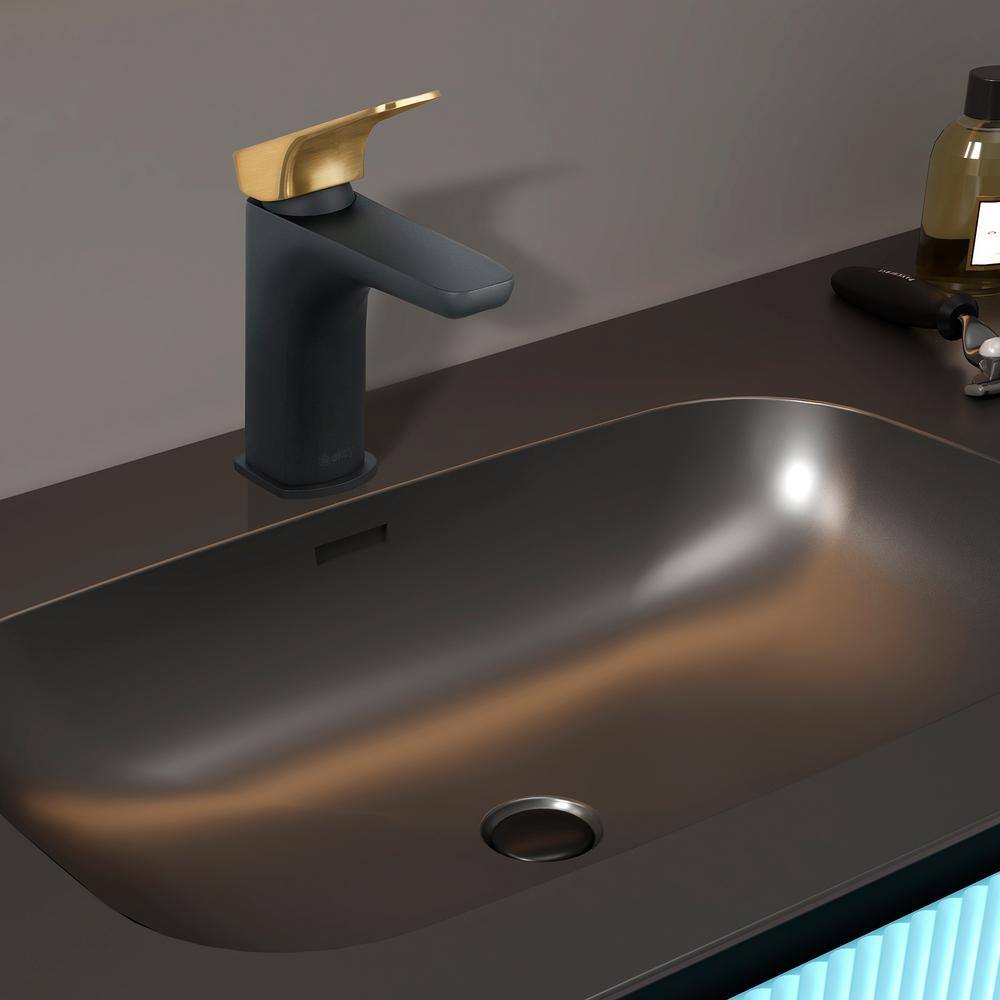 AKDY Single Hole Single-Handle Bathroom Faucet in Matte Black with Brushed Gold Handle BF002-7