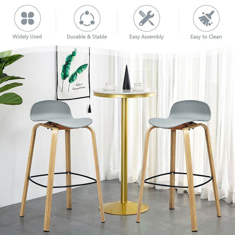 Set of 2 Modern Barstools Pub Chairs with Low Back and Metal Legs