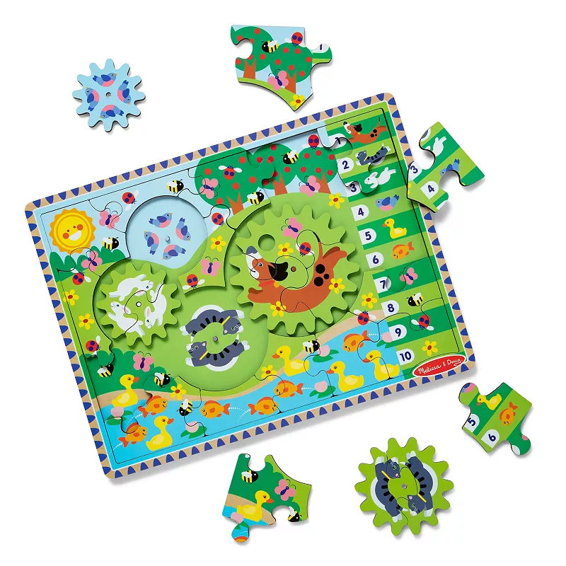 Melissa and Doug Wooden Animal Chase Jigsaw Spinning Gear Puzzle