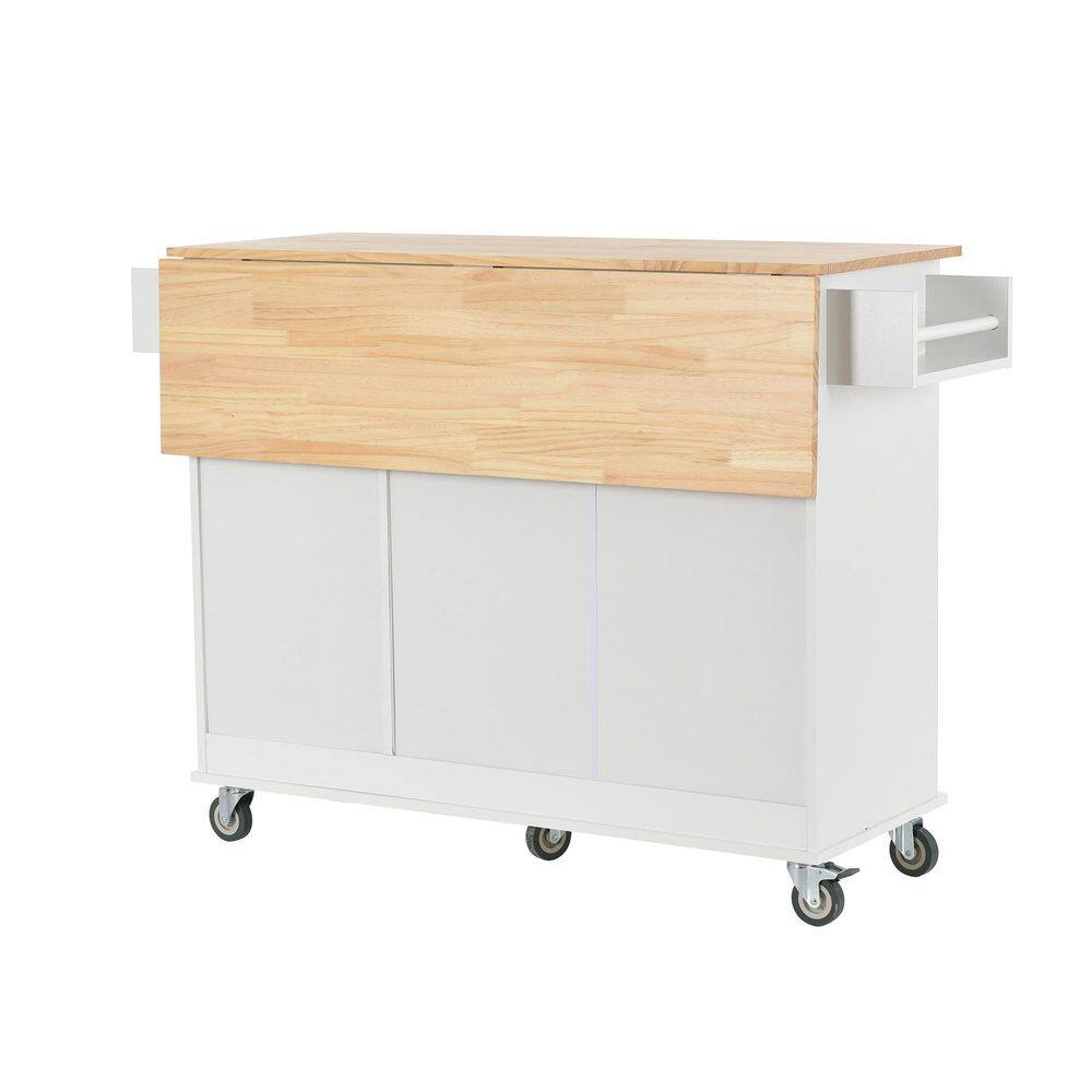 Aoibox White Rolling Kitchen Island wSolid Wood Top and Locking Wheels Storage Cabinet Spice Rack Towel Rack and Drawers SNMX712