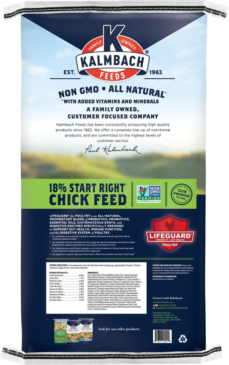 Kalmbach Feeds All Natural Non-GMO 18% Protein Start Right Chick Feed， 50-lb bag