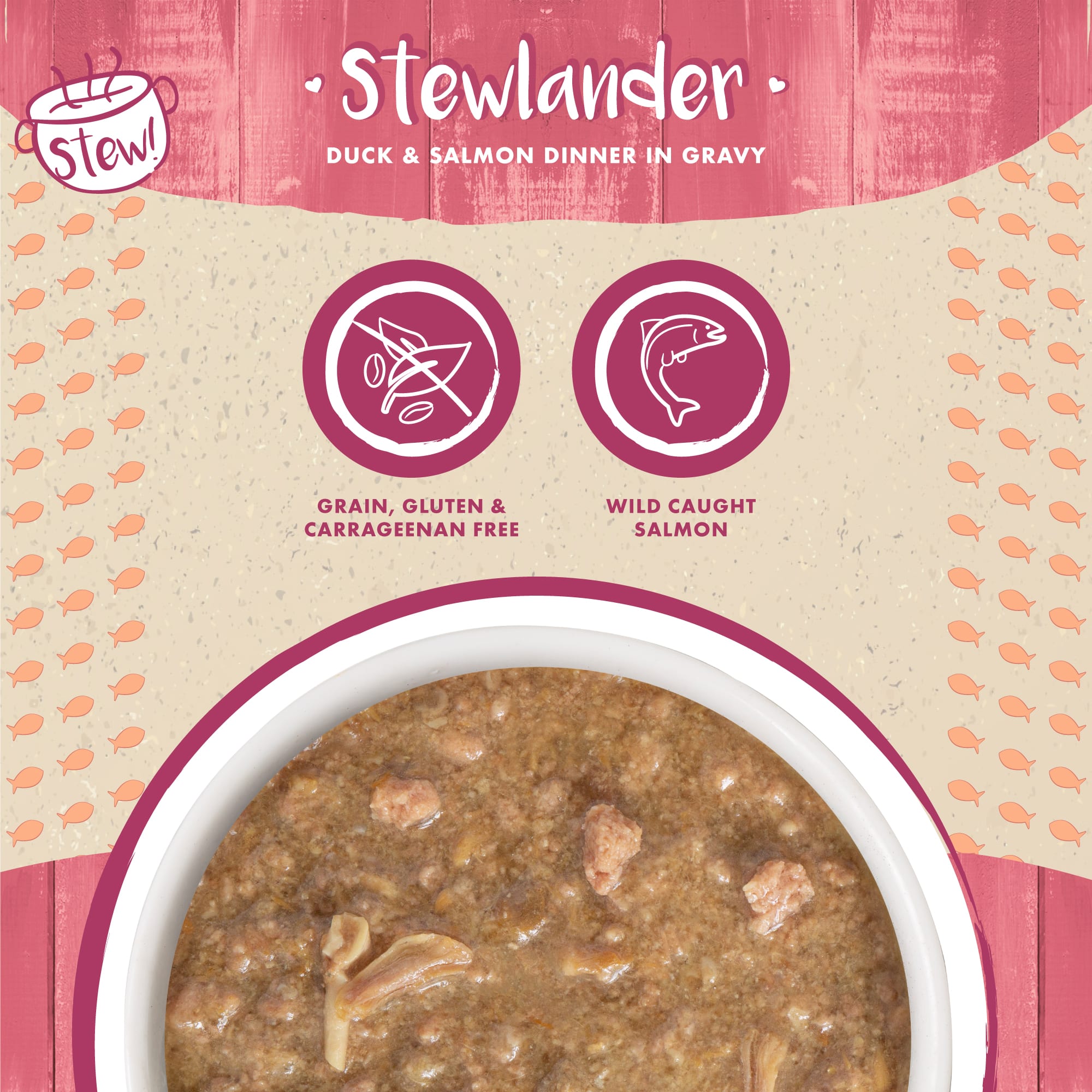 Weruva Stew! Stewlander Duck  Salmon Dinner in Gravy Wet Cat Food， 2.8 oz.， Case of 12