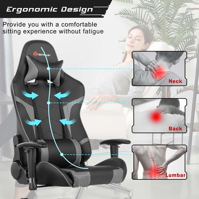 Ergonomic Swivel Massage Gaming Chair Recliner, E-Sport Gamer Racing Chair, Computer Office Chair with Headrest & Lumbar Support