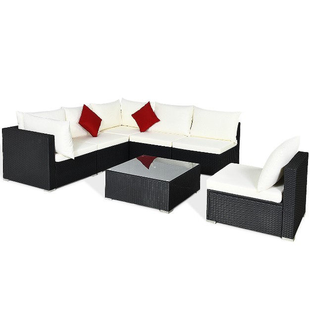 Tangkula 7 piece Patio Pe Rattan Sectional Sofa Furniture Set Wicker Sofa Conversation Set