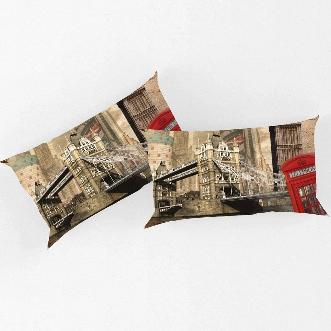 Duvet Cover Set Soft London Themed Comforter Cover Set 3 Pieces