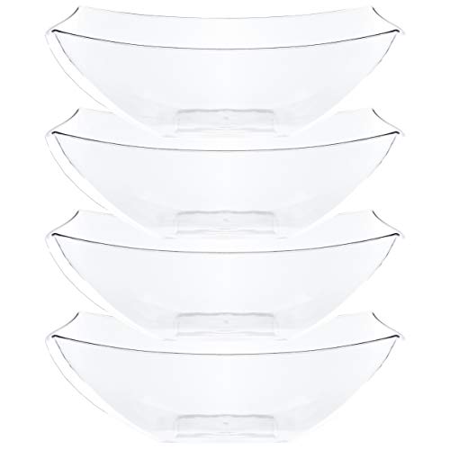 Plasticpro Disposable 128 ounce Square Serving Bowls， Party Snack or Salad Bowl， Extra Large Plastic Crystal Clear Pack of 4