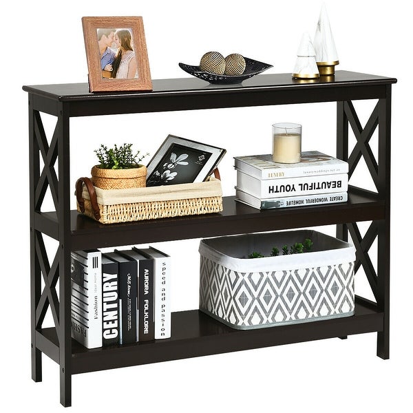 Costway 3-Tier Console Table x-Design Bookshelf Sofa Side Accent Table - 39.5'' x 12'' x 31.5''