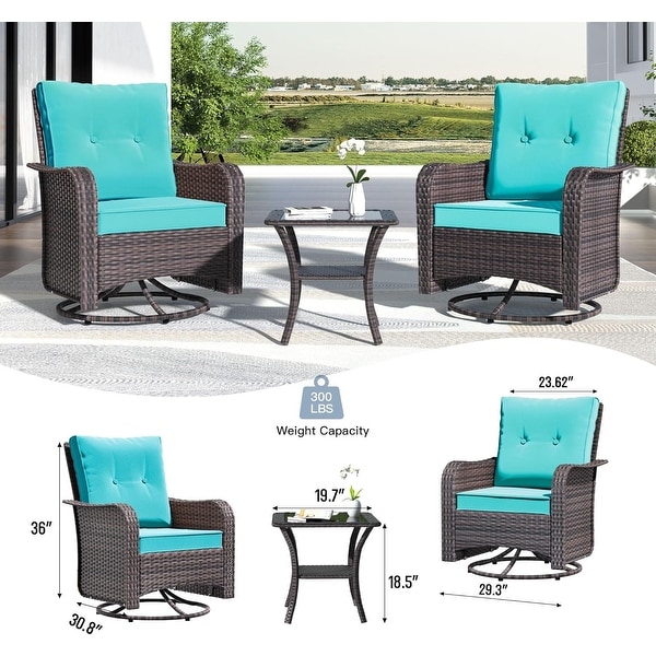 Kullavik 3 Pieces Patio Furniture Set，Outdoor Swivel Rocking Chairs