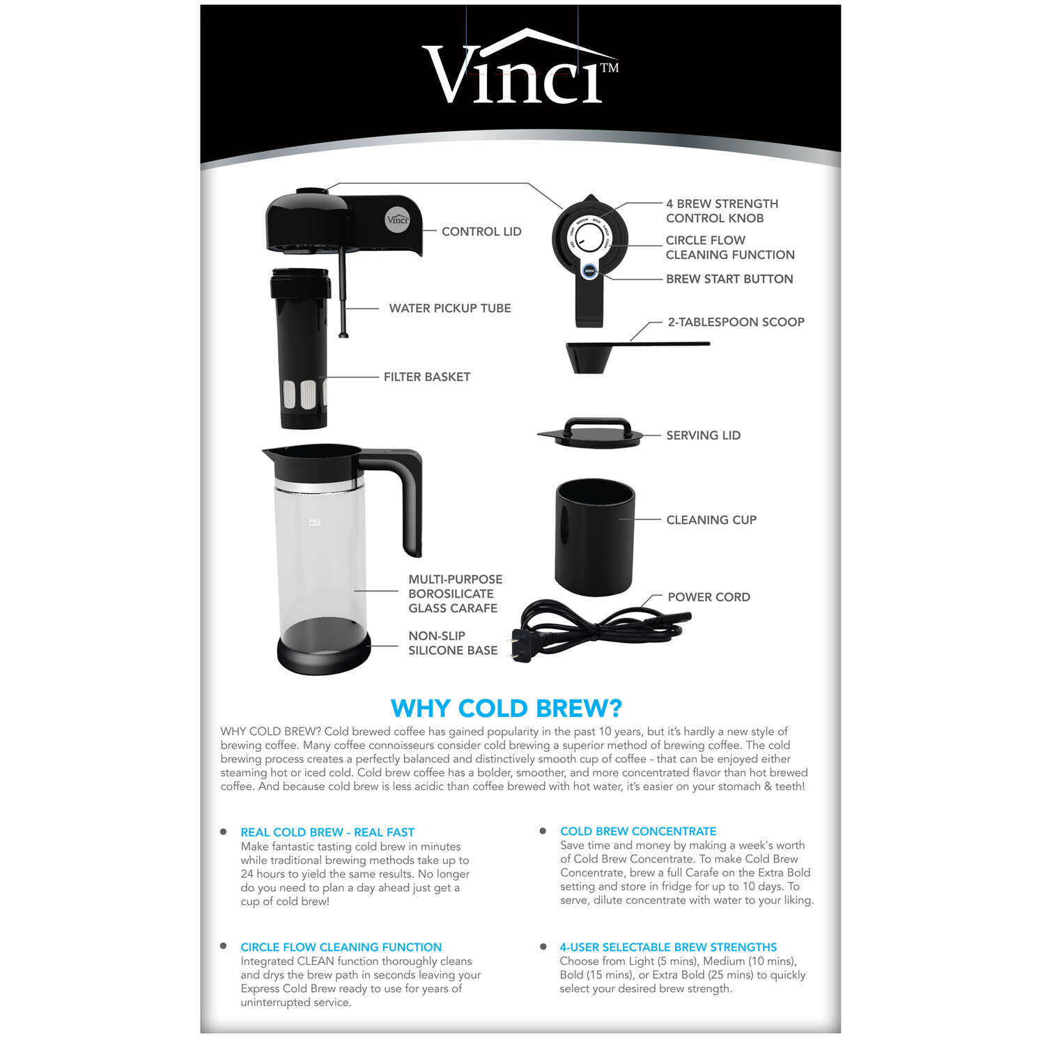 Vinci 1.1 L Black/Clear Cold Brew Coffee Maker