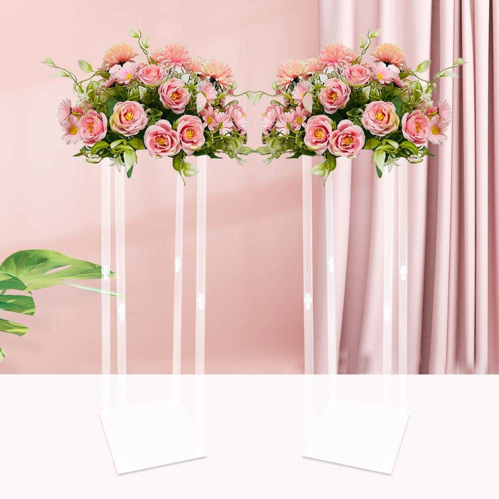 YIYIBYUS 9.84 in. W x 39.37 in. H 2-Pieces Modern Plastic Square Wedding Decoration Clear Acrylic Flower Display Rack OT-ZJGJ-5338