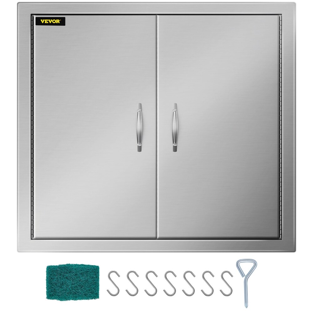 VEVOR 304 Stainless Steel Double Door with Paper Towel Holder for Outdoor Kitchen   Silver