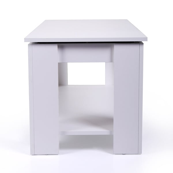 Lift Top Coffee Table with Hidden Compartment and Open Shelf ， White