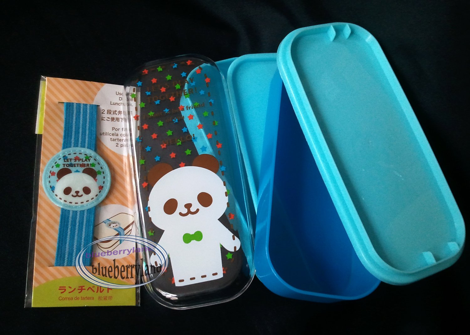 Japan Bento 2-Tier Lunch Box Set Belt fork spoon chopsticks kitchen lunchbox panda