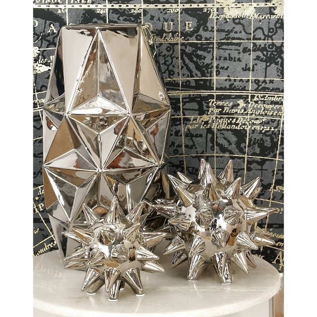 Set Of 3 Modern Ceramic Spiked Star Figurine Silver Olivia amp May