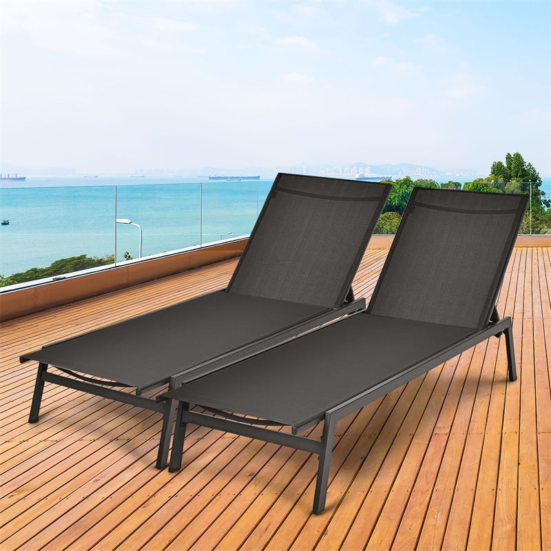 6-Position Fabric Chaise Lounge Chair Outdoor Sun Lounger for Pool Patio Deck Lawn