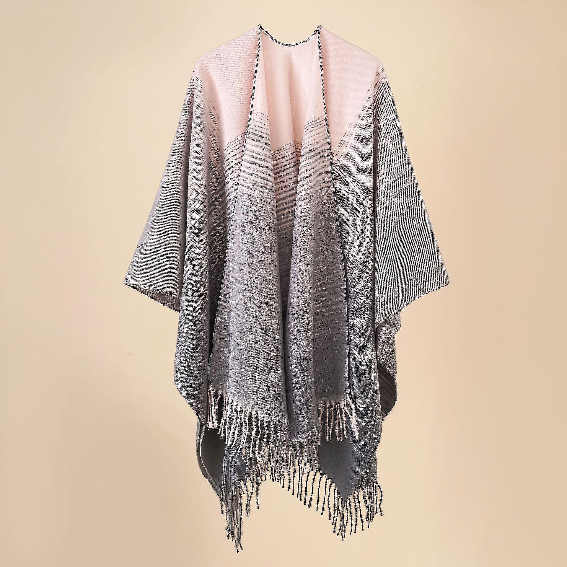 Women Yellow Gradient Colour Faux Cashmere Pashmina Shawl Wrap For Blanket Open Front Poncho Cape