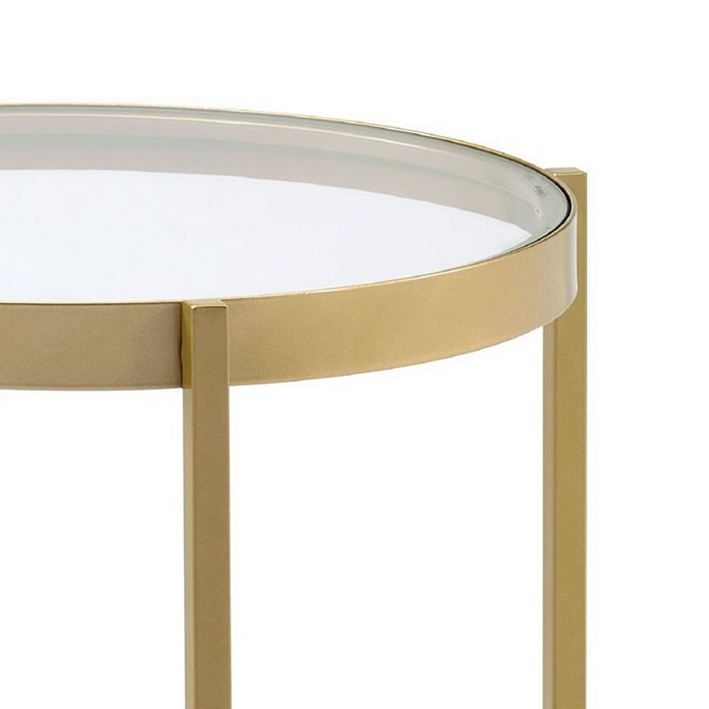 End Table with Round Glass Top and Metal Frame， Gold