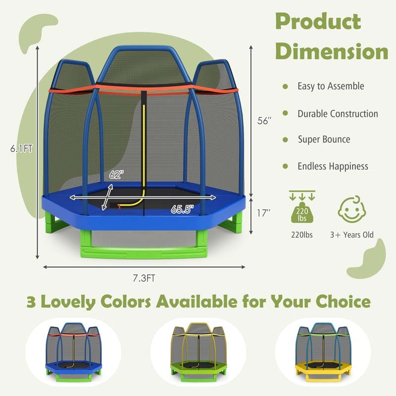 7 FT ASTM Certified Kids Trampoline Recreational Bounce Jumper with Safety Enclosure Net