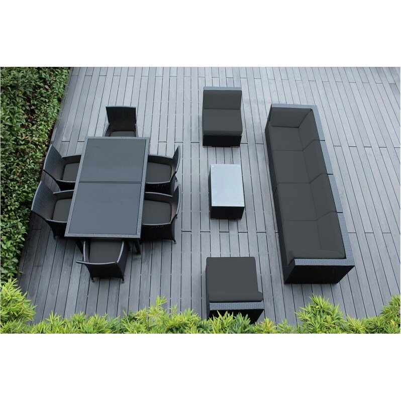 Ohana Outdoor Patio 14 Piece Black Wicker Sofa and Dining Set