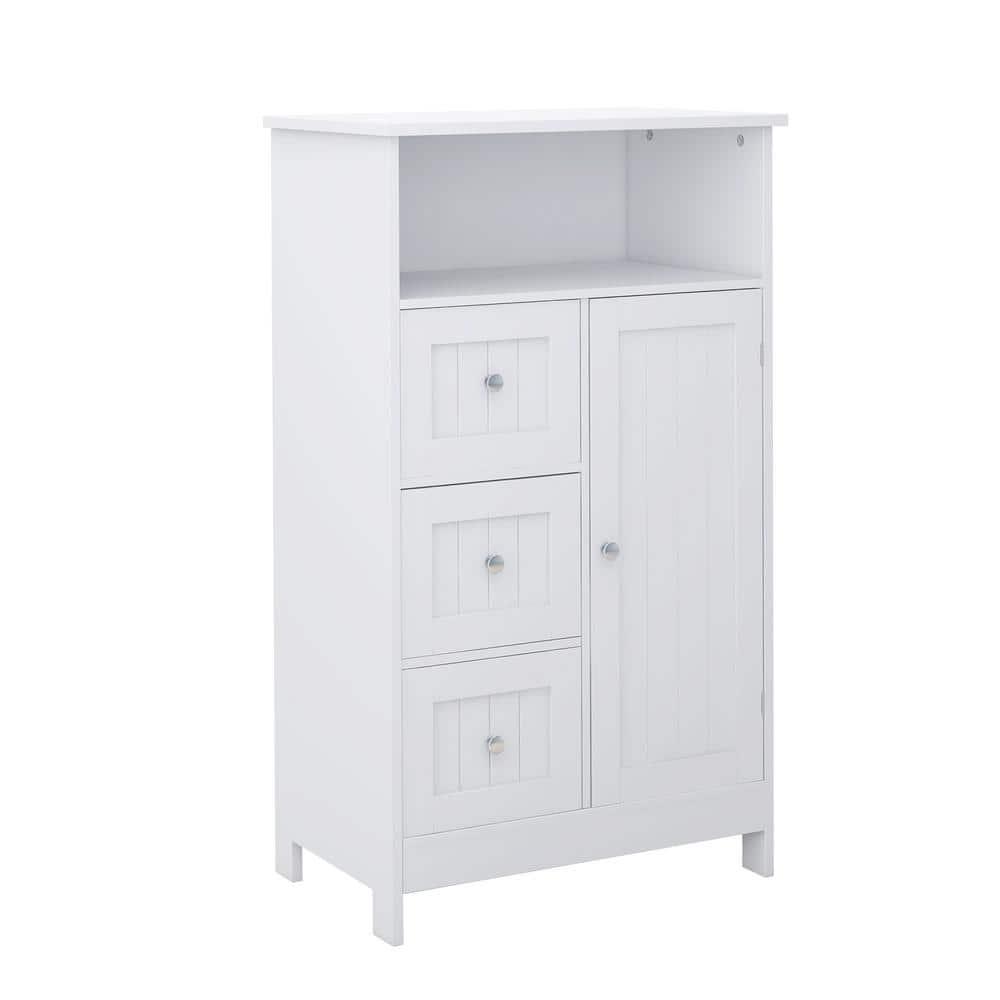 2362 in W x 118 in D x 3957 in H White Bathroom Wall Cabinet with 3 Drawers and 1 Door