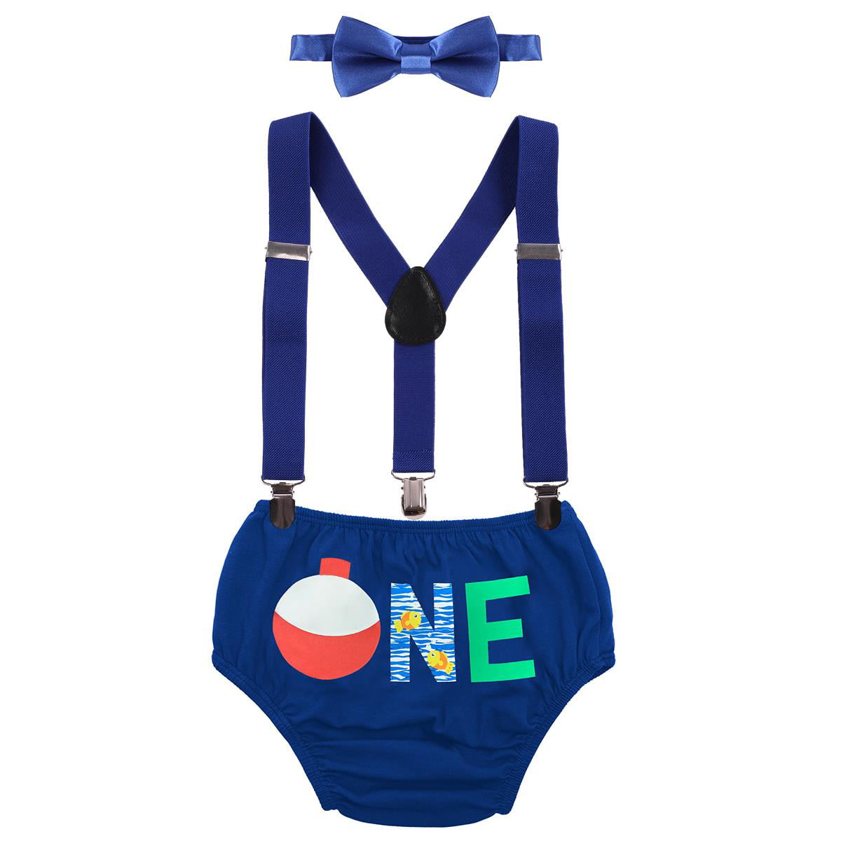 Cake Smash Outfit Boy Baby The Big ONE First 1st Birthday Outfits Toddler Gone Fishing Party Supplies O-Fish-ally One Little Fisherman Suspenders Bowtie Diaper Cover Hat Sets Royal Blue 12-18 Months