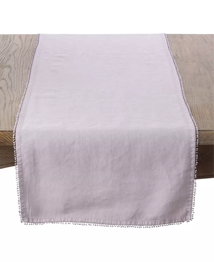 Saro Lifestyle Pom Pom Design Linen Dining Room Table Runner