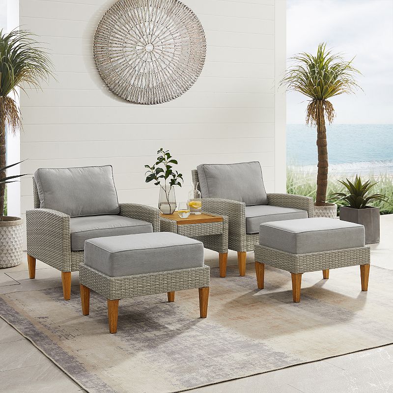 Crosley Capella Wicker Patio Chair， Ottoman and End Table 5-piece Set