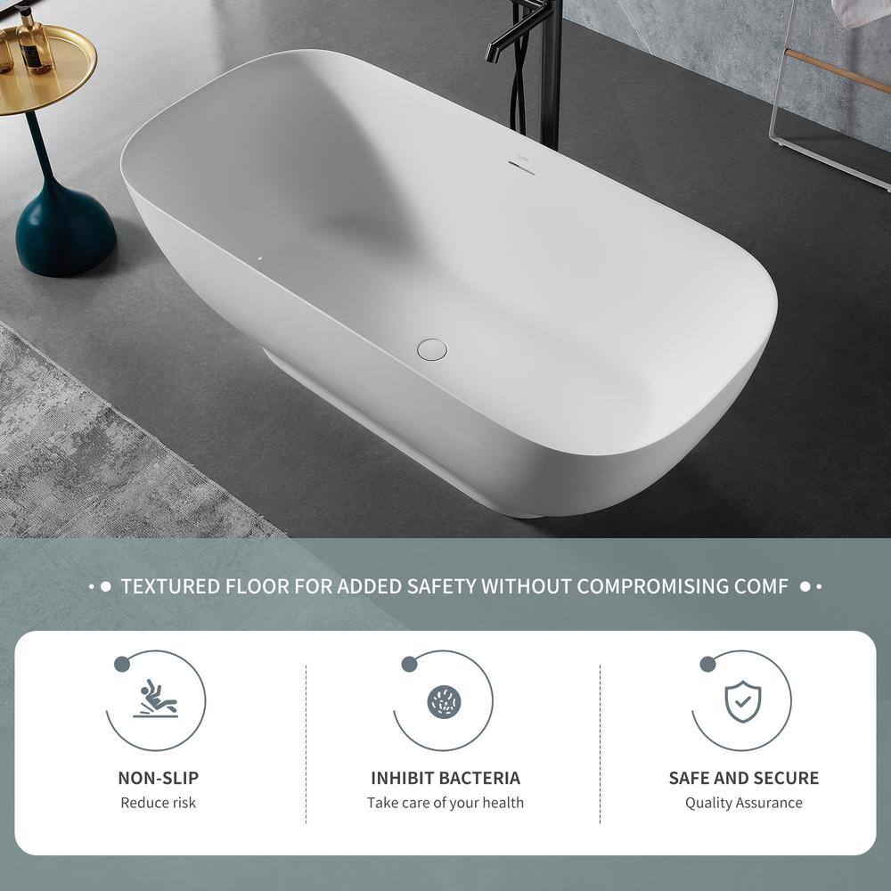 Xspracer 67 in. Stone Resin Flatbottom Freestanding Double Slipper Soaking Bathtub in White with Brass Drain JH-LID2110467