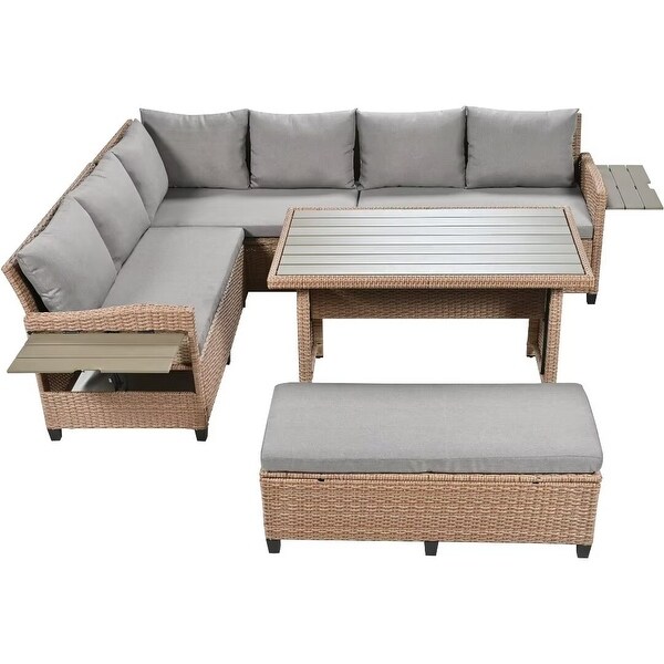 Wicker LShaped Garden Furniture Set with 2 Extendable Side Table