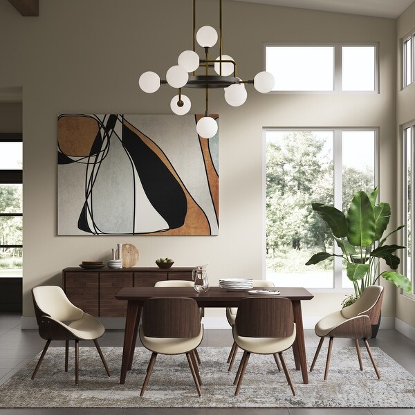 WYNDENHALL Malone/Tierney Modern 7Pc Dining Set with 6 Bentwood Dining Chairs in Natural Woven Poly Fabric and66