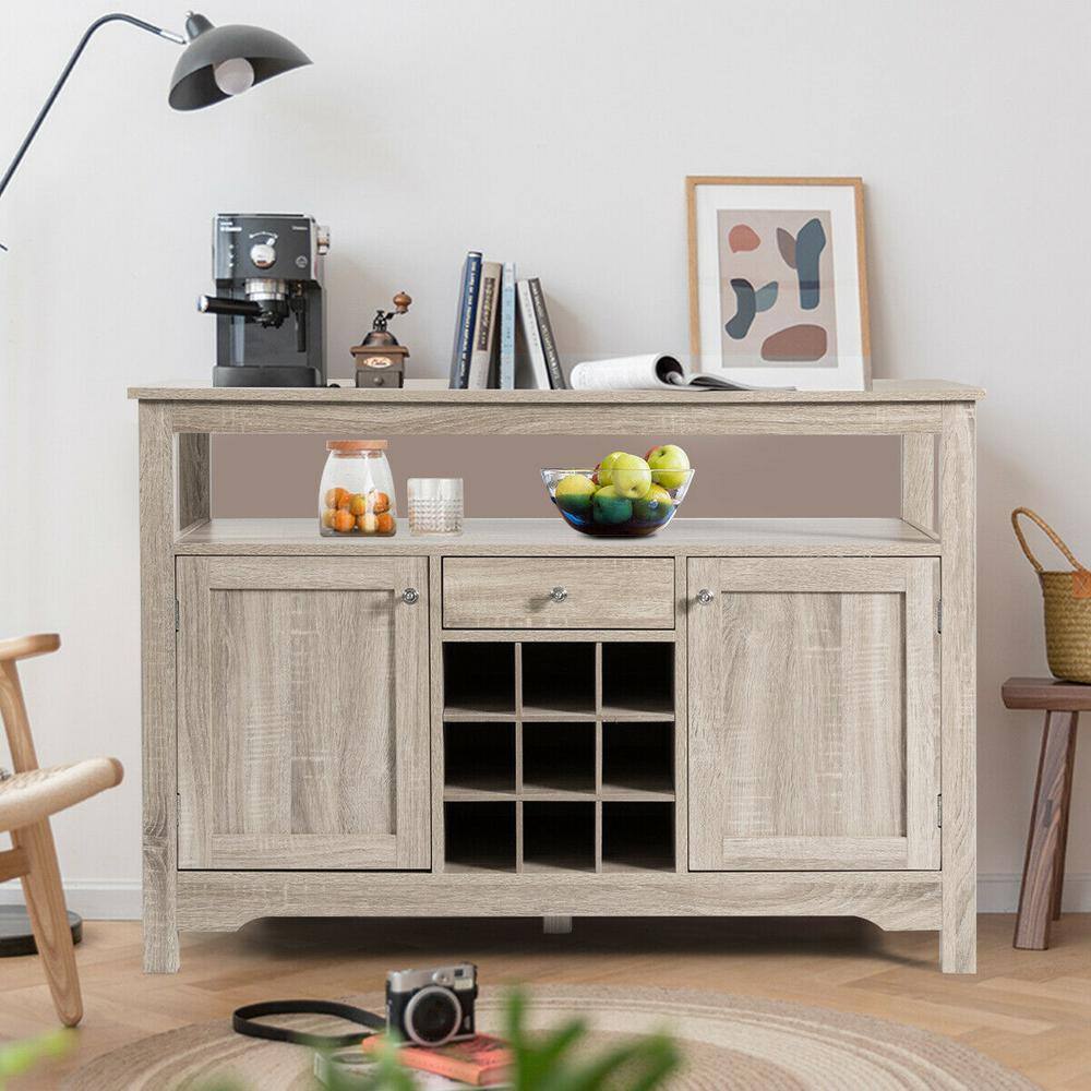 FORCLOVER Gray Sideboard Buffet Console Cabinet with Wine Rack and Double Doors W250-H63HGR