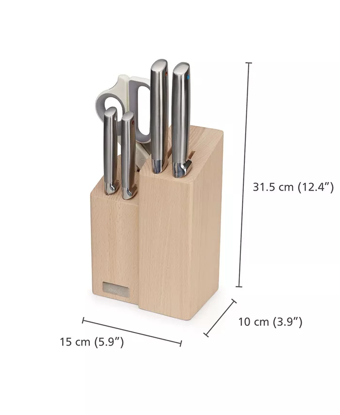 Joseph Joseph Elevate Fusion 5-Piece Knife Cleaver and Scissor Set with Beechwood Block