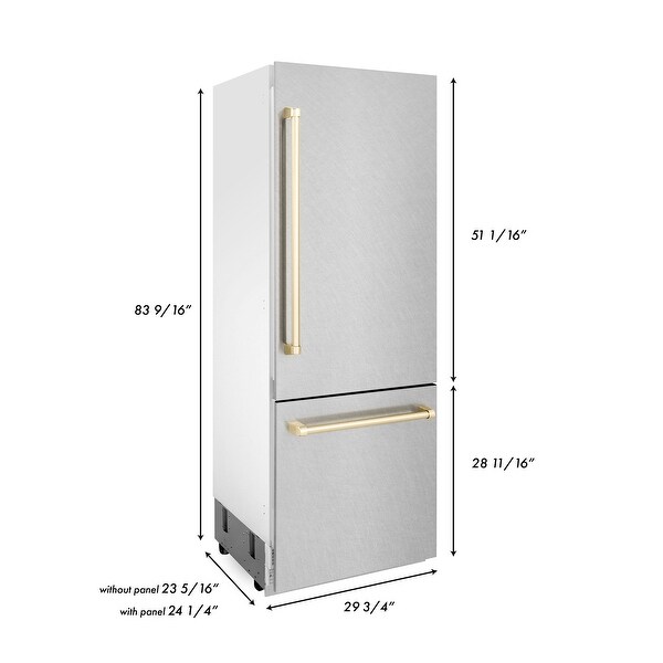 ZLINE 30” Autograph Edition 16.1 cu. ft. Built-in 2-Door Bottom Freezer Refrigerator with Internal Water and Ice Dispenser