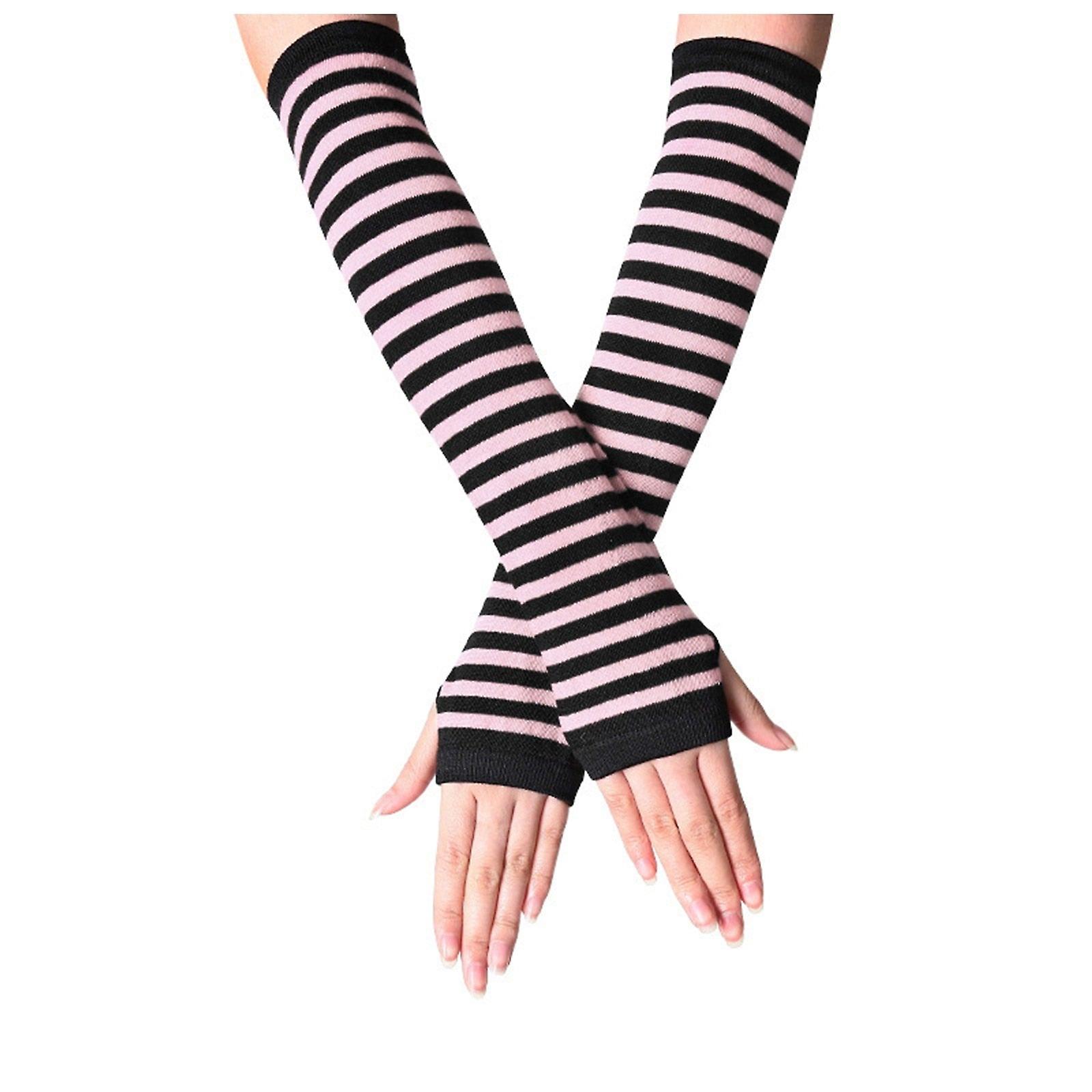 Women Long Fingerless Gloves Fashion Striped Elbow Gloves