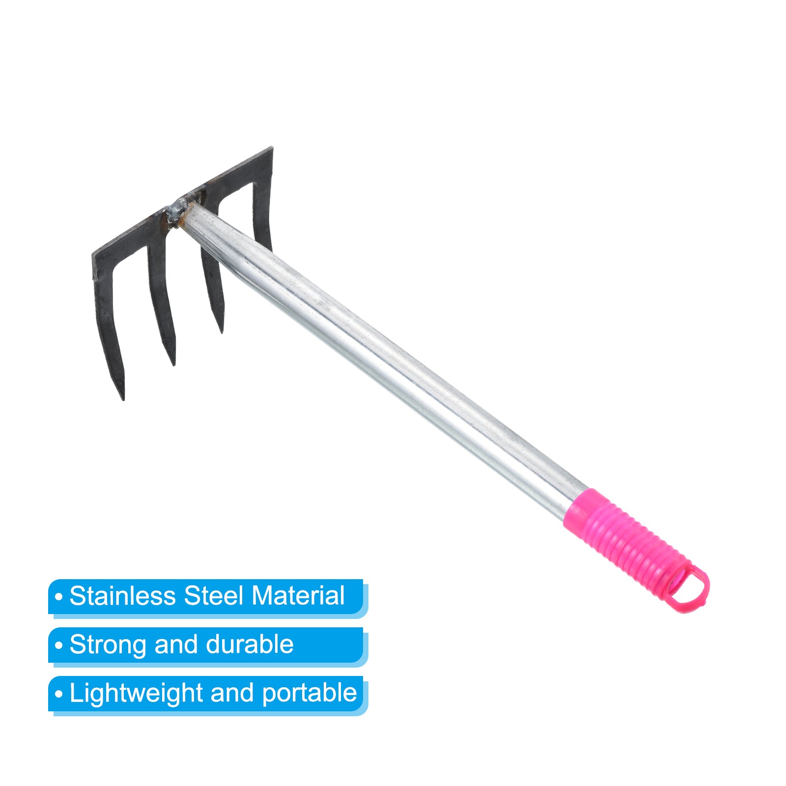 Uxcell 15.7" 4 Tines Hand Gardening Rake High Carbon Steel Hardened Loosening Soil Cultivator