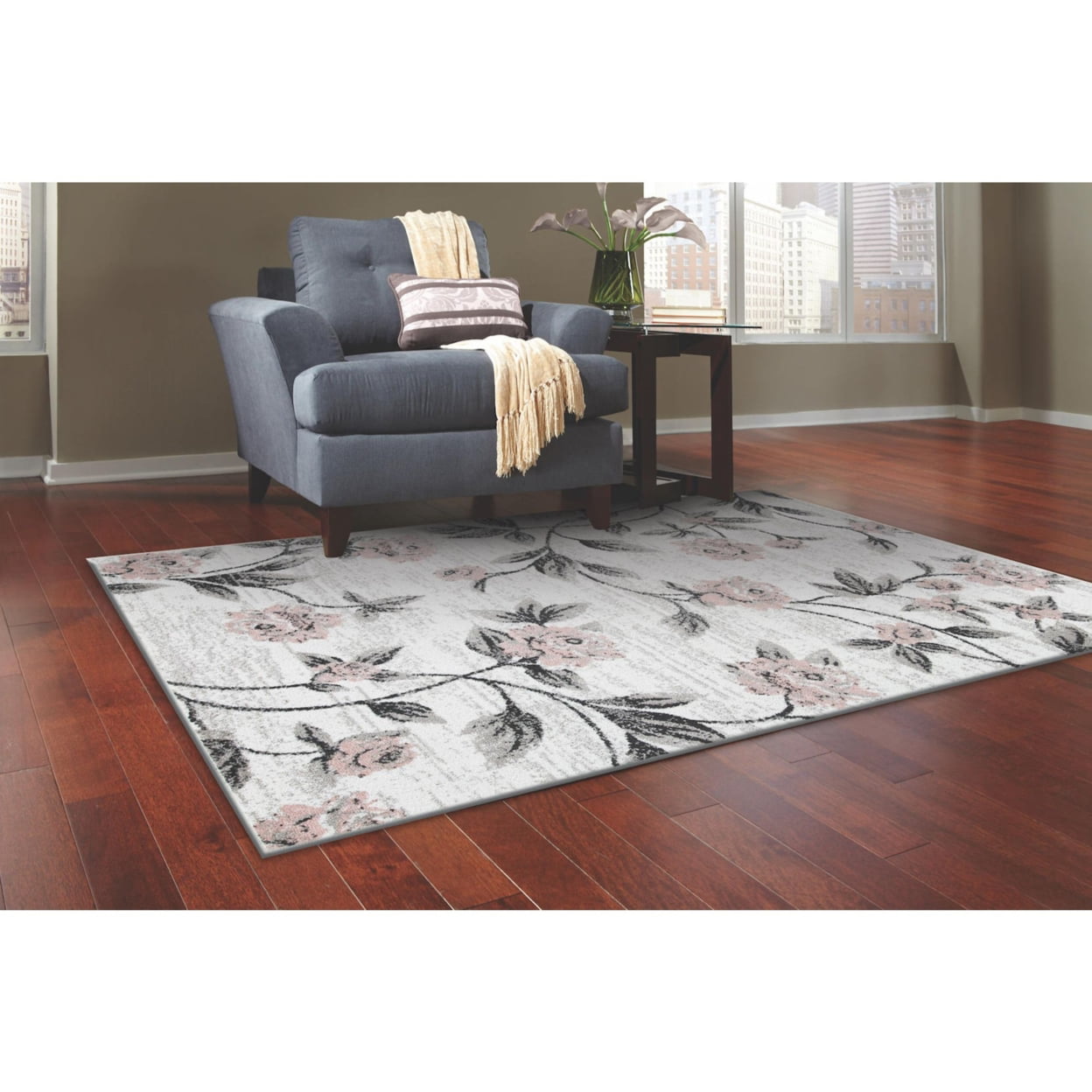 Entryway Living Room Traditional Luna Pink Floral 5 x 7 Rug