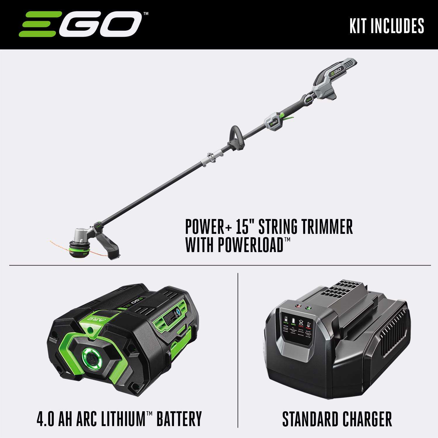 EGO Power+ Powerload ST1523S 15 in. 56 V Battery String Trimmer Kit (Battery and Charger) W/ CARBON FIBER SPLIT SHAFT and 4.0 AH BATTERY
