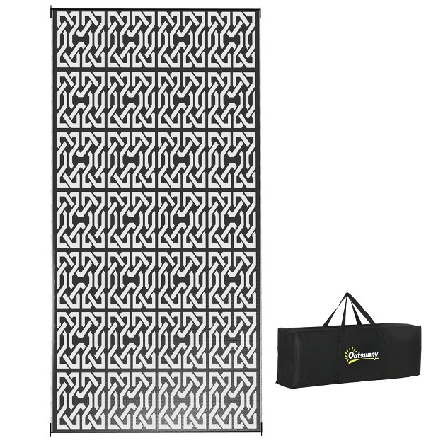 Outsunny Rv Mat Outdoor Patio Rug Large Camping Carpet With Carrying Bag 9 x27 X 18 x27 Waterproof Plastic Straw Reversible Black amp White Chain