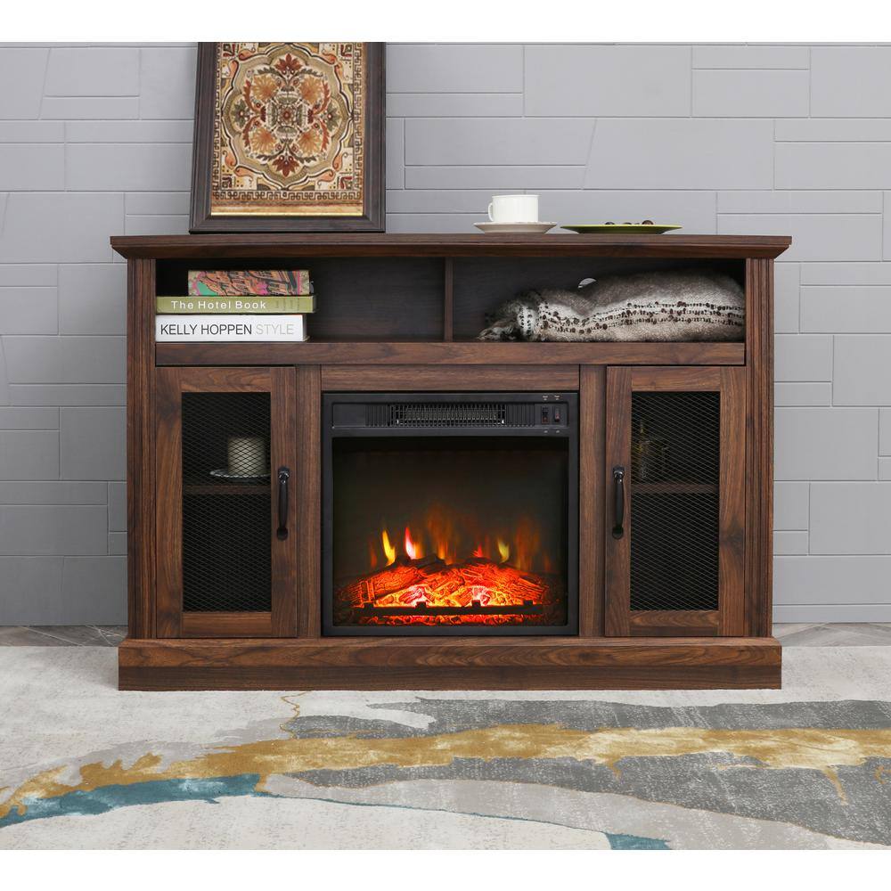 LOKATSE HOME 47 in. Freestanding Electric Fireplace TV Stand in Walnut FD19464