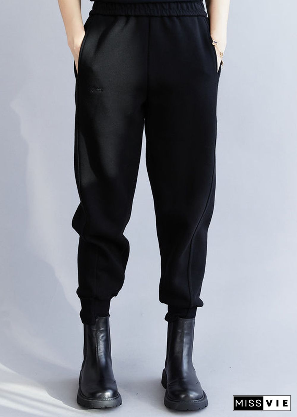 Classy Black Asymmetrical Pockets beam pants Spring