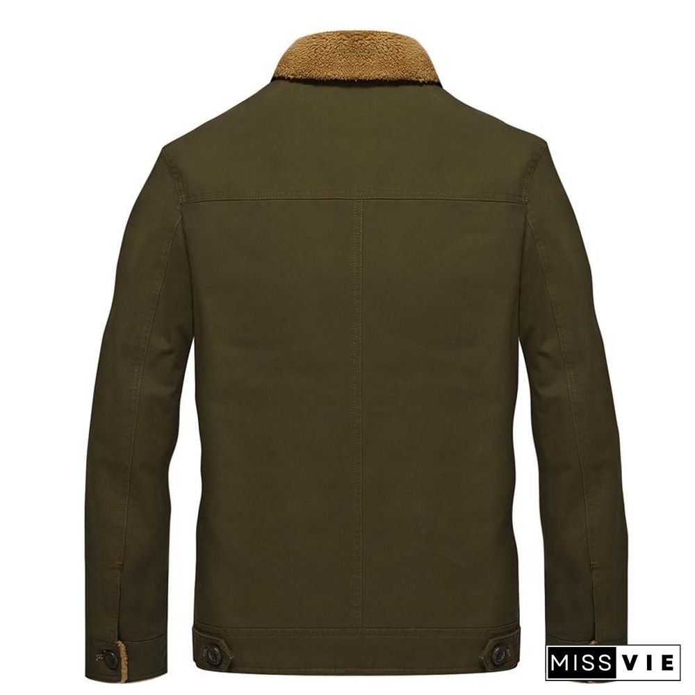 Men Velvet Thick Lapel Uniform Coat Autumn New Cotton Clothing Bomber Jacket