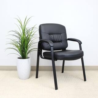 BOSS OFFICE Black Executive Mid Back LeatherPlus Guest Chair B7509