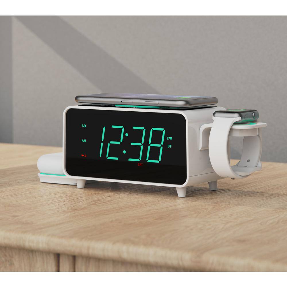 Emerson SmartSet Multiple Wireless Charging Dual Alarm Clock Radio Bluetooth Speaker USB Charger 1.4