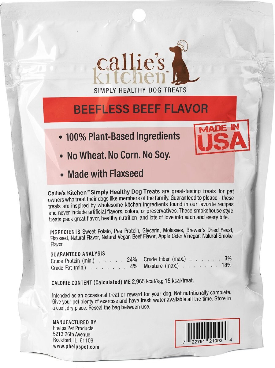 Callie's Kitchen Beefless Beef Flavor Dog Treats， 4-oz bag