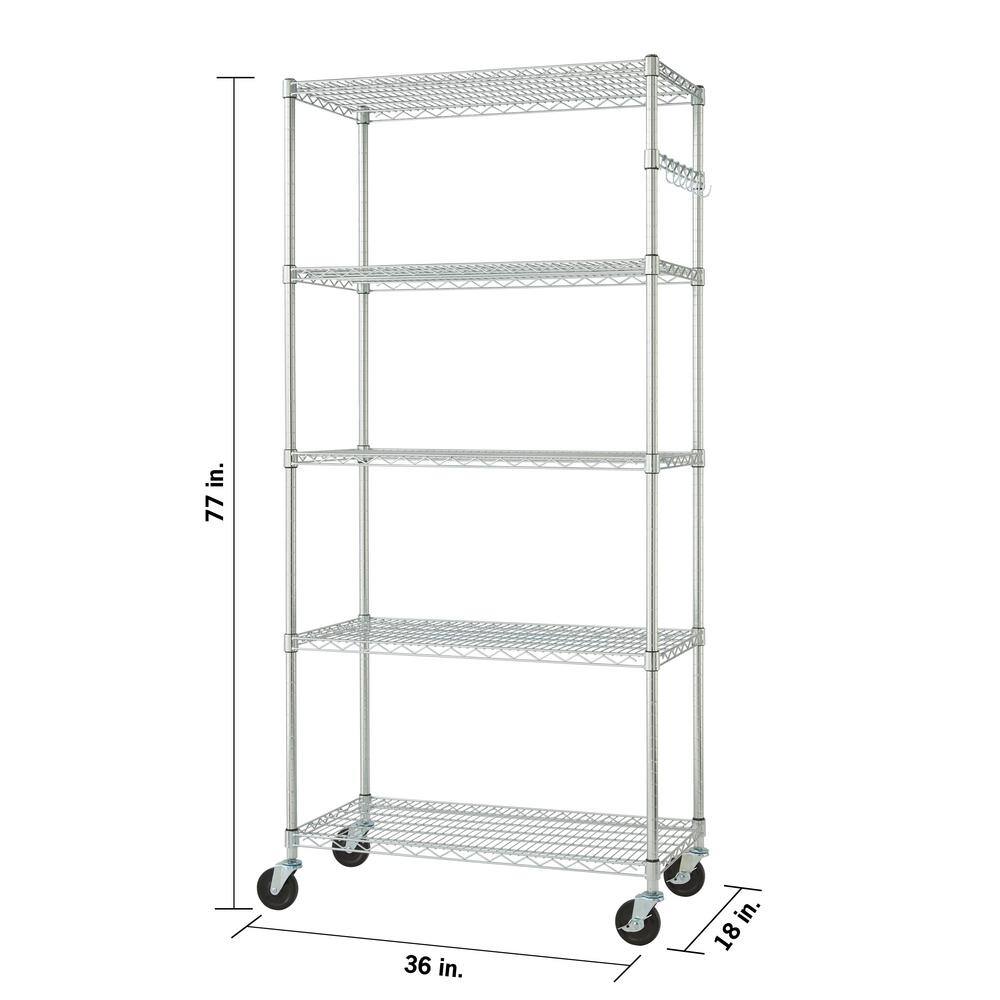 TRINITY EcoStorage Chrome 5-Tier Rolling Steel Wire Shelving Unit (36 in. W x 77 in. H x 18 in. D) TBFZ-0906