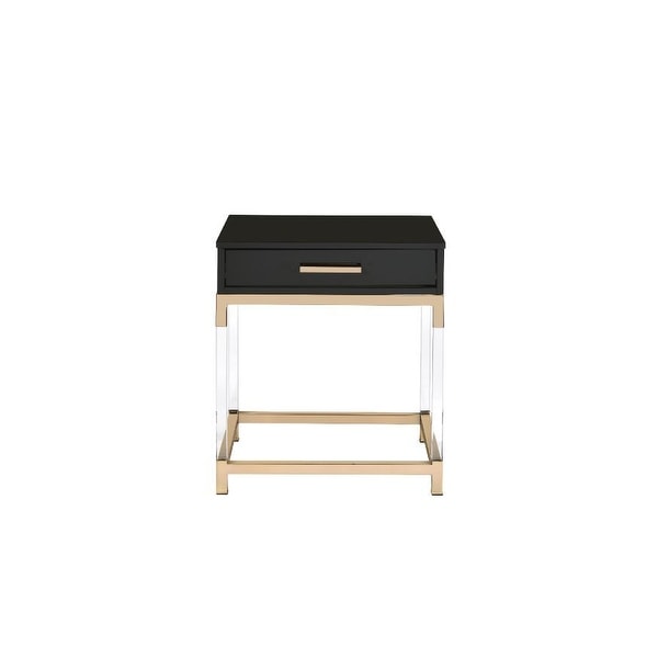 Adiel Rectangular End Table with 1 Storage Drawer， Black and Gold Finish