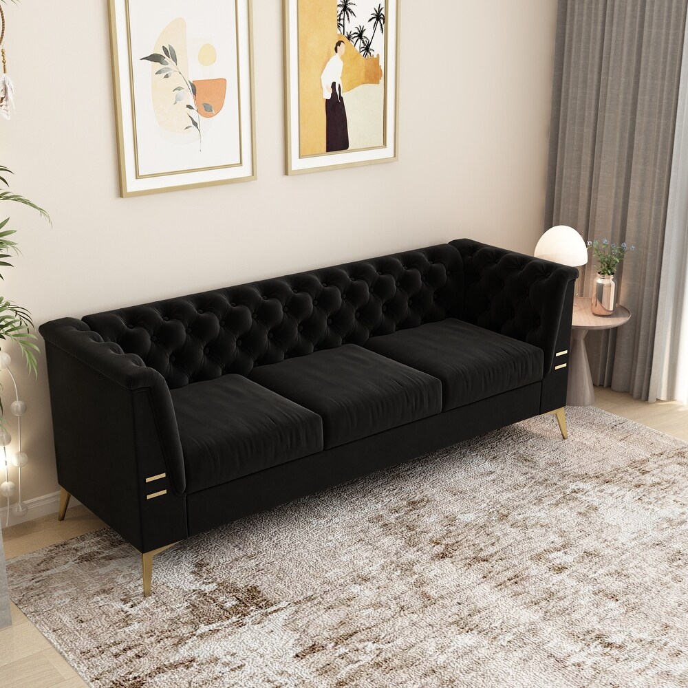 8 Way Hand Tied Sofa Velvet Loveseat Recliner Bench Tufted Multiple Cushions Couch Living Room Square Arms Chaise Settee