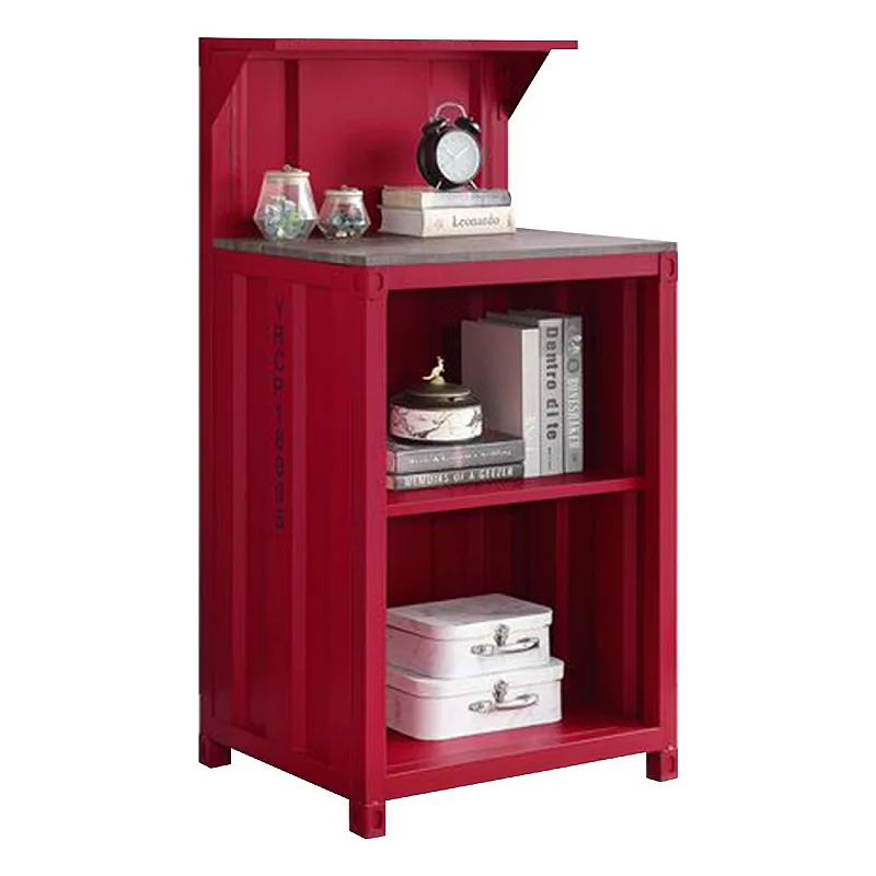 Reception Desk with Container Style and 3 Tier Shelves， Red