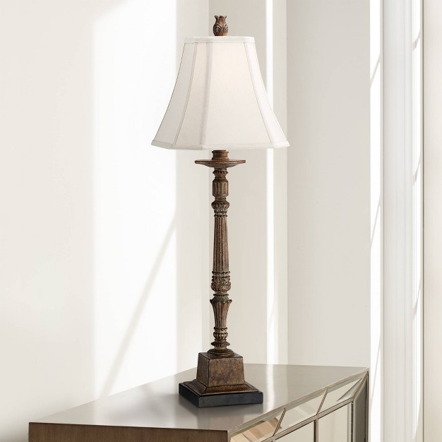 Tall Large Traditional End Table Lamp Brown Single Beige Shade Console Living Room Bedroom Bedside Nightstand House